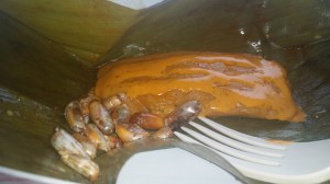 PORK SHOULDER ALFONSO OLIVES, PEANUTS, SALSA and ROCOTO CREMA CRIOLLA 